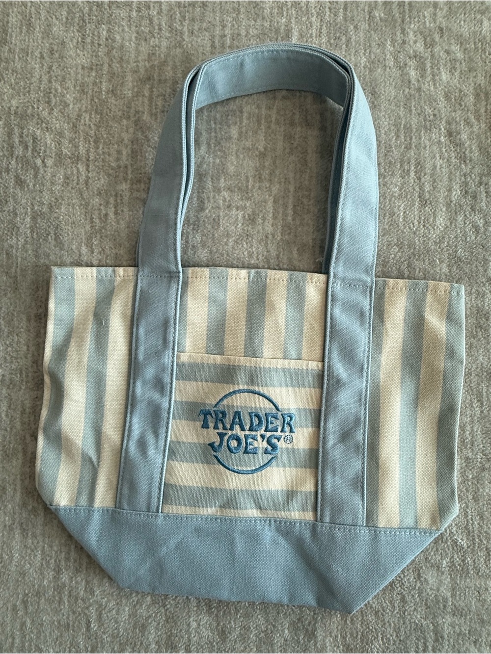 Trader Joe’s Mini Tote Blue and Cream Stripe Canvas Tote Bag